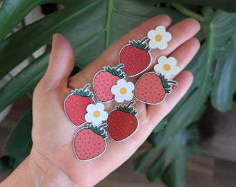 Strawberry Sticker Set, Set of 10, Strawberry Blossoms, Strawberries and Flowers
