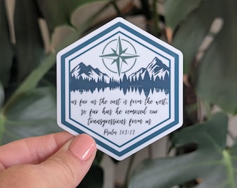 Christian Faith Sticker, Psalm 103:12 Bible Verse, As far as the east is from the west