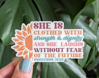 Proverbs 31:25 Bible Verse Sticker, Gift for Moms