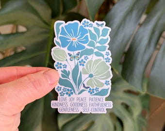 Bible Verse Sticker, Fruit of the Spirit, Galatians 5:22, Retro Floral, Christian Faith