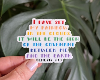 Genesis 9:13 Rainbow Text Bible Verse Sticker, God's Promise, Christian Faith Sticker