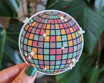 Holographic Boho Disco Ball Sticker, 3 in, Groovy Retro