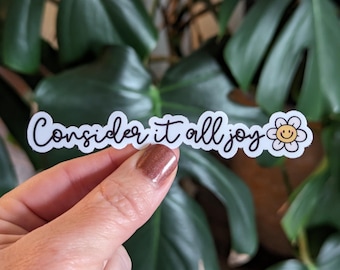 Bible Verse Sticker, James 1:2, Consider it all joy, happy face flower