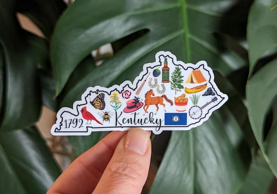 Kentucky Sticker, The Bluegrass State, KY Landmark Icons, State Pride Travel Souvenir