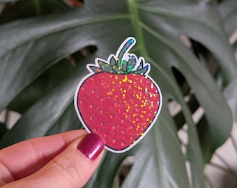 Holographic Strawberry Sticker, 2 in