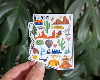Arizona Sticker, The Grand Canyon State, AZ Landmark Icons, State Pride Travel Souvenir