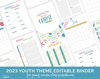 2023 Young Women Class Presidency EDITABLE Binder Digital Downloadable Printable | "I Can Do All Things Through Christ" 2023 Youth Theme