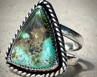 Natural Royston Turquoise Silver Statement Ring, Royston Ring, Turquoise Ring