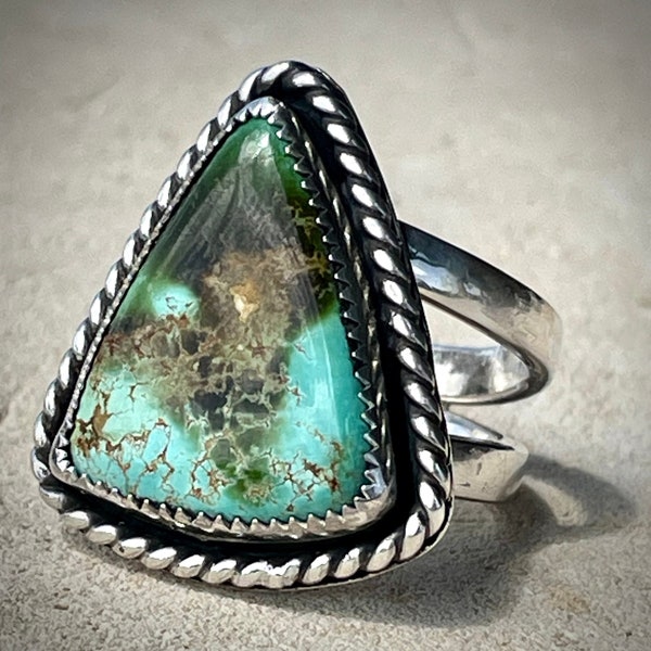Natural Royston Turquoise Silver Statement Ring, Royston Ring, Turquoise Ring