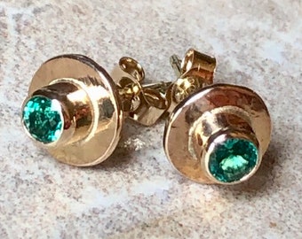 Emerald Studs, Emerald Gold Earrings