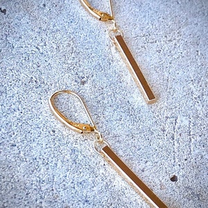 Gold Bar Earrings, Solid Gold Bar Earrings image 2
