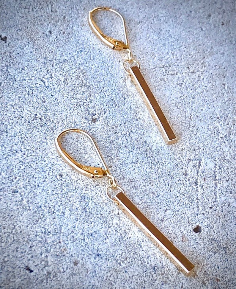 Gold Bar Earrings, Solid Gold Bar Earrings image 2