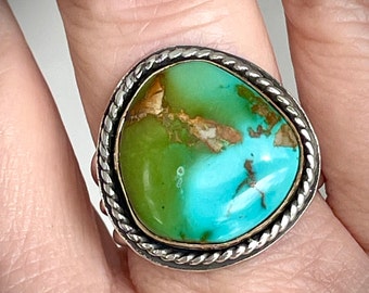 Royston Natural Turquoise Silver and Gold Handmade Statement Ring, Turquoise Ring, Royston