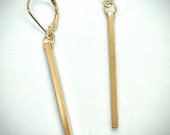 Solid Gold Dangle Earrings, Dangle Earrings, Dash Earrings, Bar Earrings, 14k Yellow or White Gold,