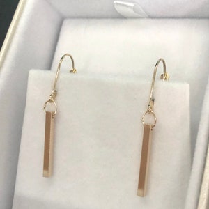 Gold Bar Earrings, Solid Gold Bar Earrings image 8