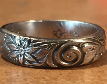 Floral Band, Swirl Band, Summer Winter Patterned Ring