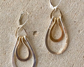 Two Tone Earrings, Silver and Gold Earrings, Dangle Earrings