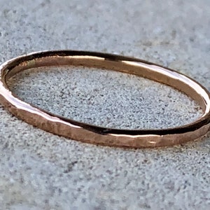 Thin Gold Ring, Thin Hammered Ring, Ultra Thin Band, 14k solid Yellow Rose or White Gold image 4