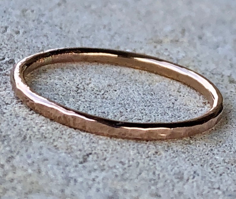 Thin Gold Ring, Thin Hammered Ring, Ultra Thin Band, 14k solid Yellow Rose or White Gold image 4