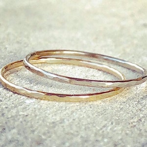 Thin Gold Ring, Thin Hammered Ring, Ultra Thin Band, 14k solid Yellow Rose or White Gold 1.03mm (18 gauge)