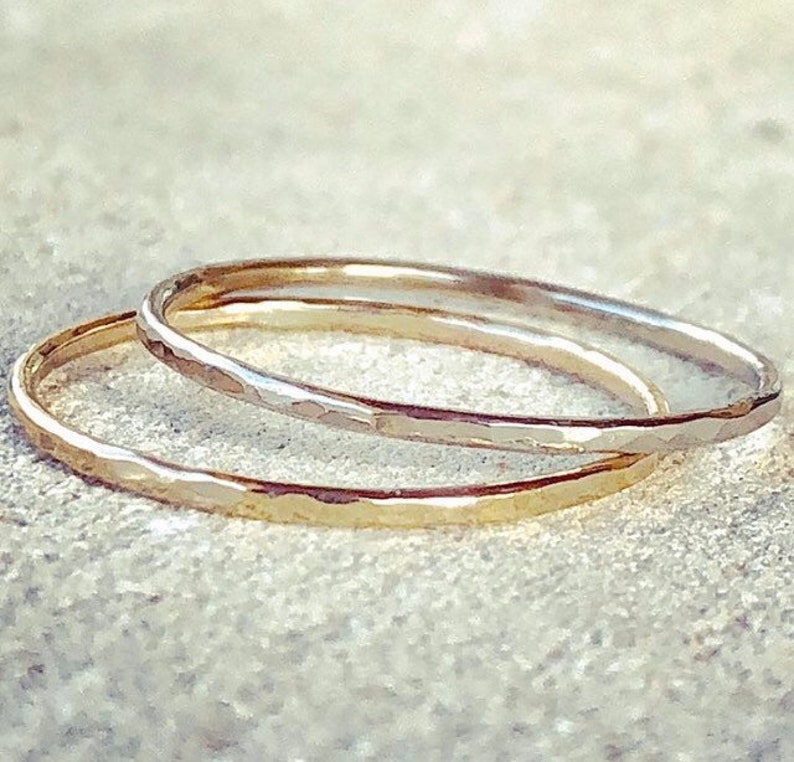 Thin Gold Ring, Thin Hammered Ring, Ultra Thin Band, 14k solid Yellow Rose or White Gold 1.03mm (18 gauge)