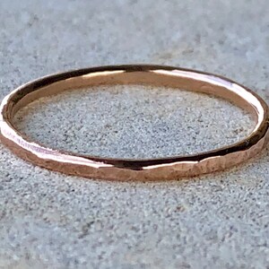 Thin Gold Ring, Thin Hammered Ring, Ultra Thin Band, 14k solid Yellow Rose or White Gold image 3