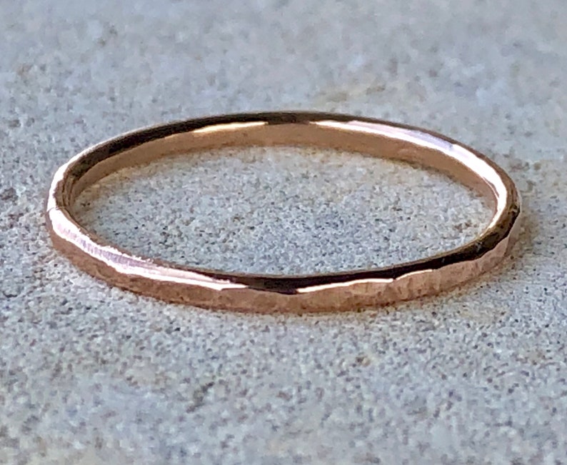 Thin Gold Ring, Thin Hammered Ring, Ultra Thin Band, 14k solid Yellow Rose or White Gold image 3