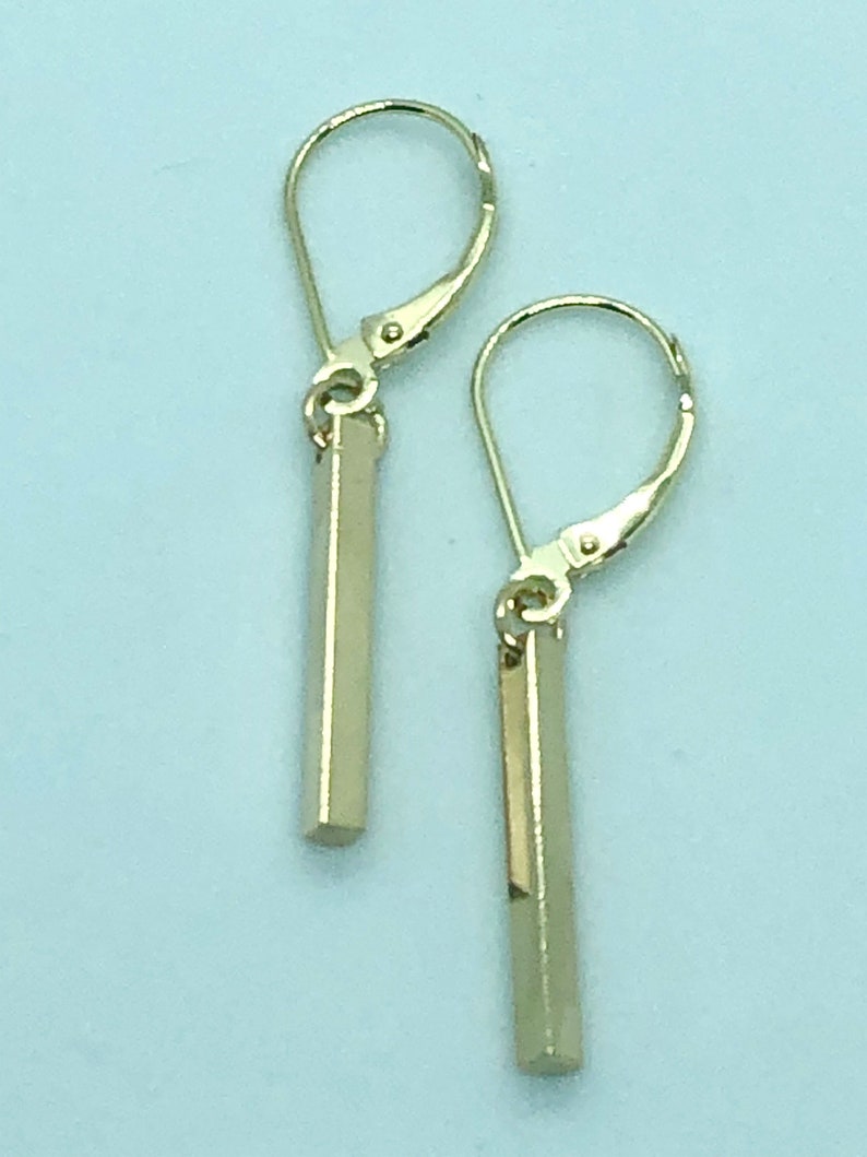 Gold Bar Earrings, Solid Gold Bar Earrings 14k yellow gold