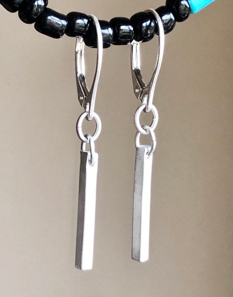 Dash Earrings, Silver Bar Earrings, Dash Dangle Earrings image 3