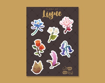 Flora de Liyue (Genshin Impact) Hoja de pegatinas de corte de beso de 3x4"