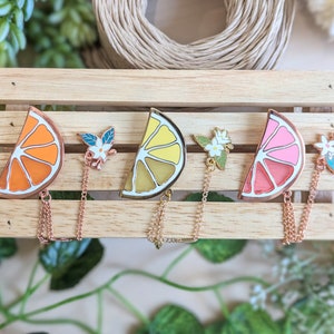 Citrus Dual Collar (Hard Enamel) Pins Set - Orange, Lemon, Pink Grapefruit