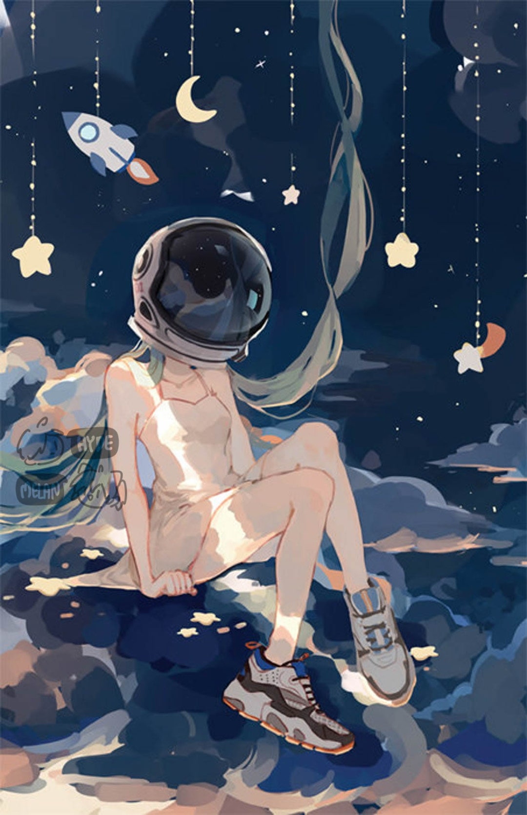 1142608 illustration, anime, anime girls, clouds, astronaut, aqua hair,  screenshot, computer - Rare Gallery HD Wallpapers