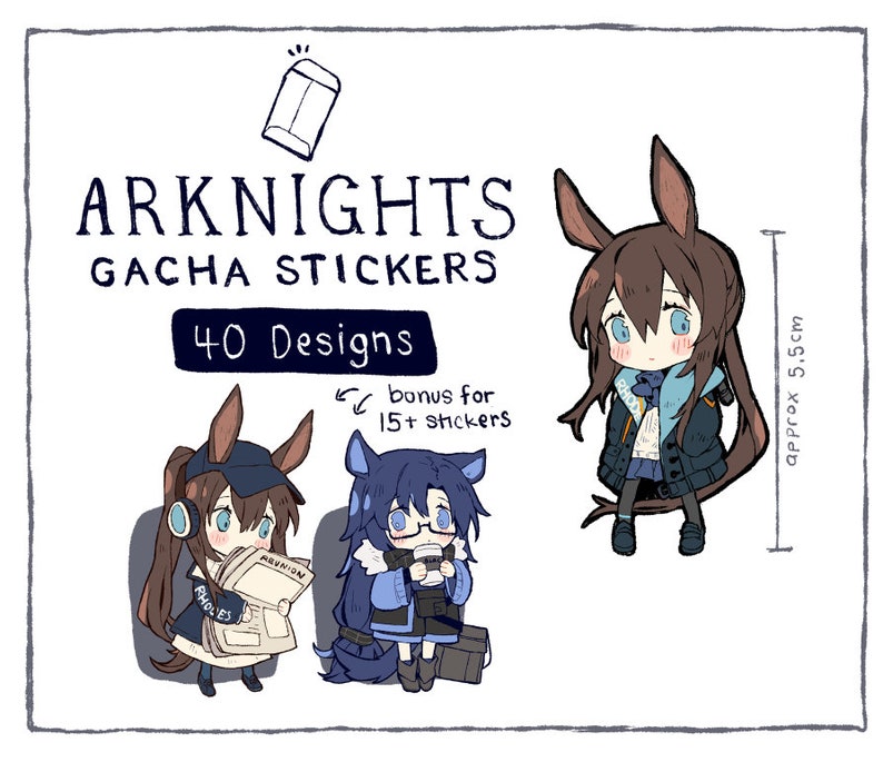 Może przedstawiać: 40 wzor&oacute;w naklejek gacha Arknights z postaciami anime. Naklejki mają około 5,5 cm wysokości. Bonusowe naklejki są dostępne przy zam&oacute;wieniach 15 lub więcej naklejek.
