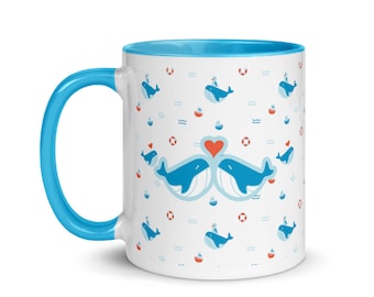Ballenas nadando 11oz Taza de Cerámica