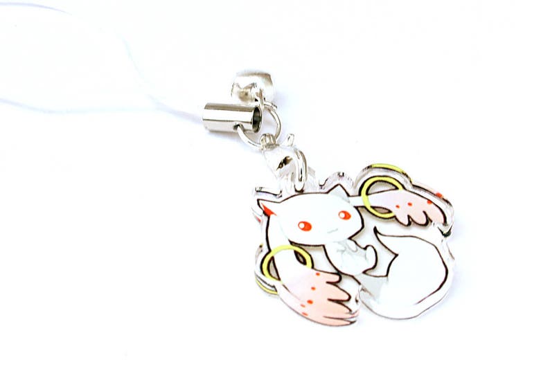 Puella Magi Madoka Magica Kyubey 1' Mini Acrylic Charm with Phone Strap (Double Sided Front & Back) 