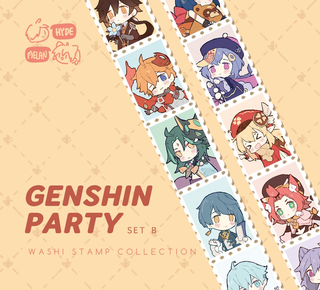 Zhongli & Friends - Genshin Party B (Stamp) Japanese Washi Tape 2.5cm…