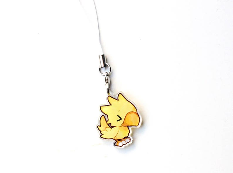 Final Fantasy Chocobo 1' Mini Acrylic Charm with Phone Strap (Double Sided Front & Back) 
