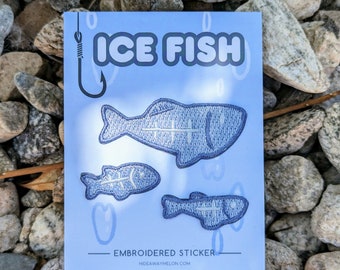 Ice Fishing - Mini Embroidered Sticker Patch Set