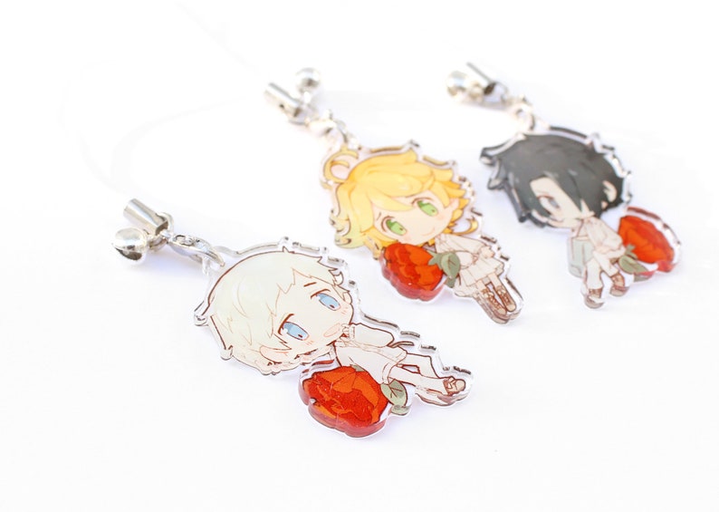 Norman, Emma, Ray - (Promised Neverland) Double Sided Anime Acrylic Charms with Phone Strap 