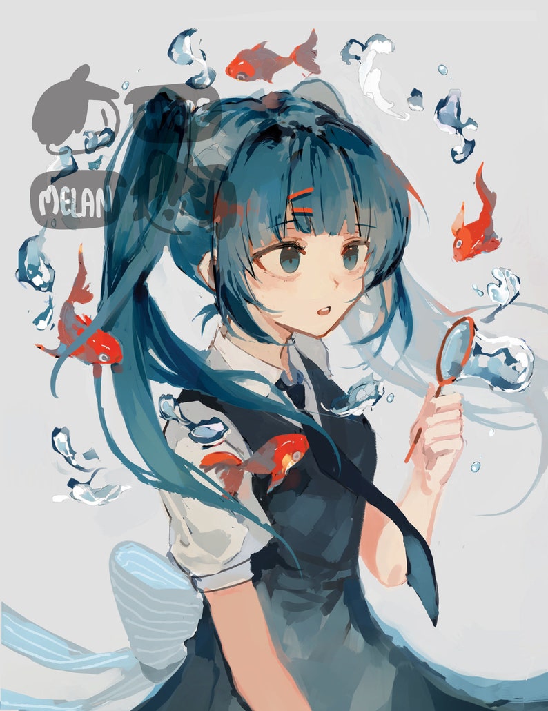 Goldfish Miku 8.5x11 Poster Print image 1