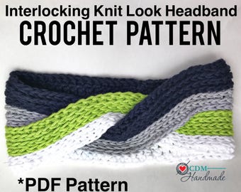 Patrón de crochet con diadema con apariencia de punto entrelazado