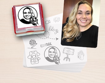 Personalized Rubber Stamp, The Blogger with Falling Hair Design, Self-Inking Your Face Hair Stamps, Rubber Stamps Made From Your Photos