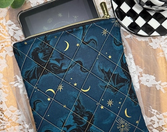 Dragon Quilted Kindle Sleeve, Padded E-reader Case, Zippered Pouch