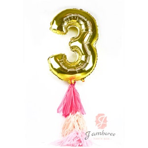 Large 40" Number 3 Balloon - Gold - 40” XL '3' Balloon, Graduation, Birthday Celebration