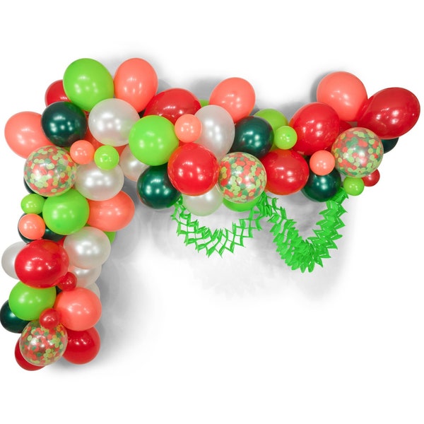 Balloon Garland Kit - Green Red White Coral Giant Balloon Arch -“Dr Seuss Christmas” XL Party Prop, Holiday Backdrop, Classic