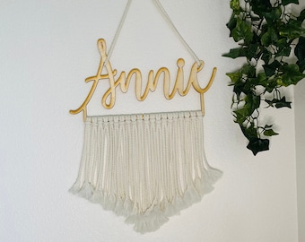 Custom Macrame Wood Name Sign - Baby Shower Gift, Wedding, Mr & Mrs, Macrame Wall Hanging, Custom Macrame Wall Decor, Personalized Name Sign