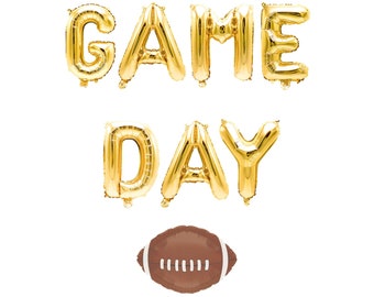 Gold "Game Day" Balloon Banner - 16" Letter Balloons - Gold - Sports Decor, Football Balloon, Game Day Party, Super Bowl Party