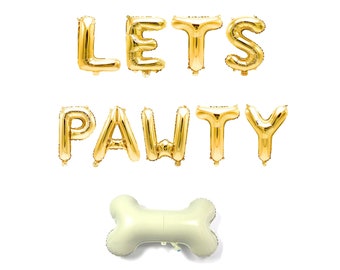 Gold "Lets Pawty" Balloon Banner - 16" Letter Balloons - Gold - Puppy Theme Party, Puppy/Dog Adoption, Dog Birthday Party, Paw Patrol Theme