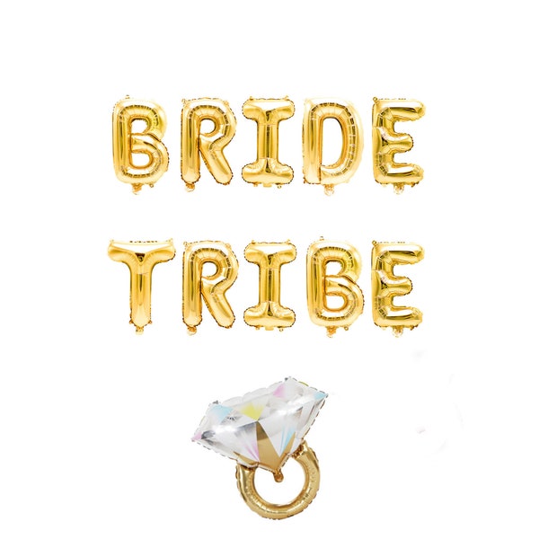 Gold "Bride Tribe" Balloon Banner - 16" Letter Balloons - Gold - Bridal Shower, Bachelorette Bash, Wedding Party, Team Bride Decor