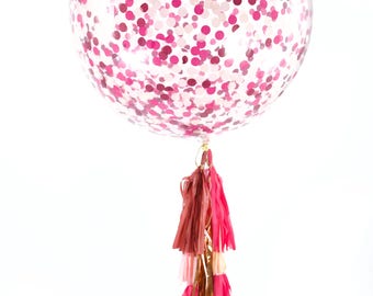 Large Confetti Balloon - Pink Burgundy Peach Giant Confetti Balloon- 36” “Pretty N' Pink” XL Party Prop, Girl, Birthday, Shower
